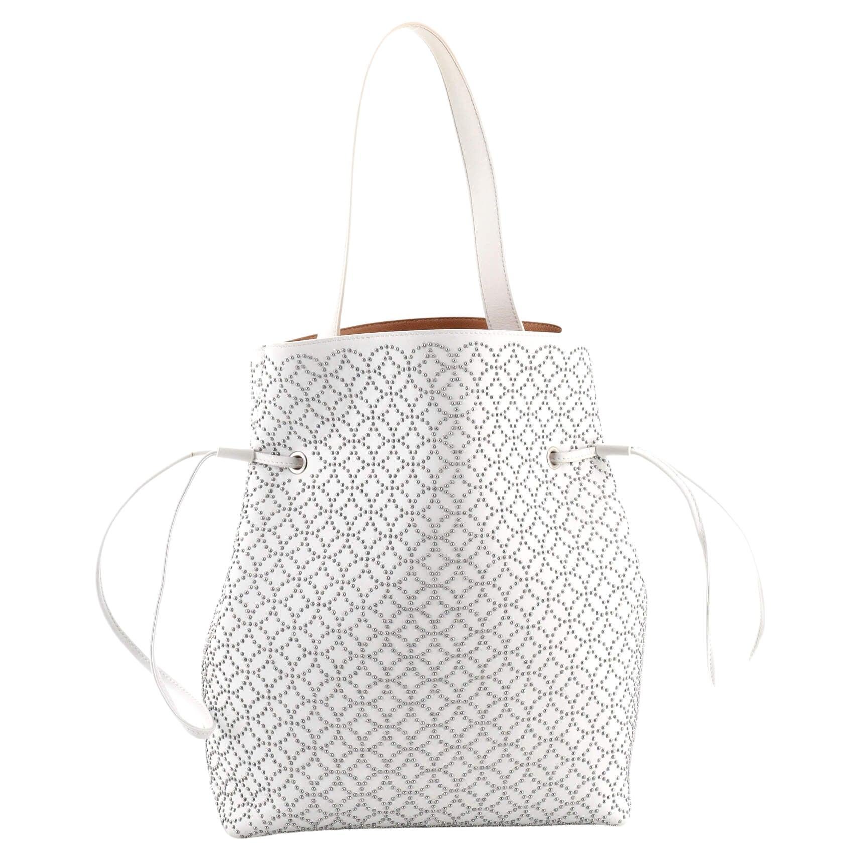 Alaia Bucket Tote Grommet Embellished Leather For Sale