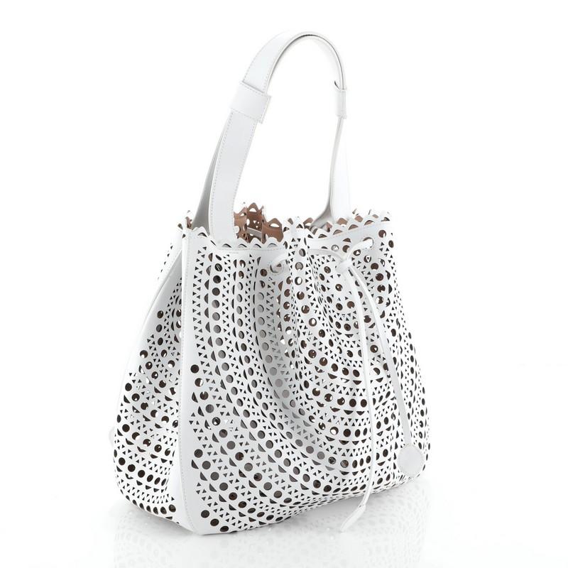 Gray Alaia Bucket Tote Laser Cut Leather