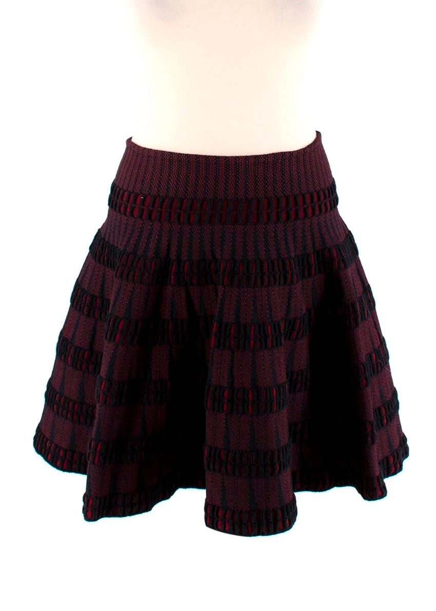 Women's Alaia Burgundy & Black Stretch Knitted Top & Mini Skirt Set - US 00 For Sale