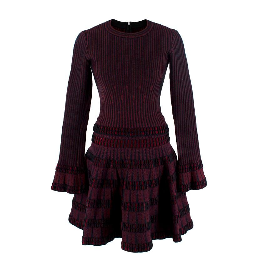 Alaia Burgundy & Black Stretch Knitted Top & Mini Skirt Set - US 00 For Sale