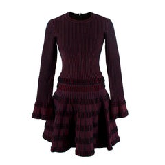 Alaia Burgundy & Black Stretch Knitted Top & Mini Skirt Set - US 00