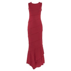 Alaia Burgundy Knit Paneled Sleeveless Maxi Dress L