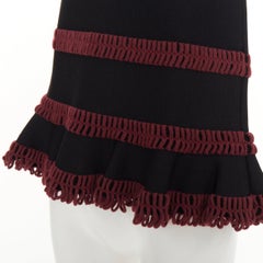 ALAIA burgundy openwork crochet tiered ruffle viscose blend peplum top FR36 S
