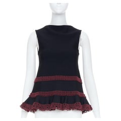 ALAIA burgundy openwork crochet tiered ruffle viscose blend peplum top FR36 S