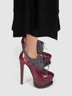 Alaïa Burgundy Python Lace Up Heels Size IT 35.5