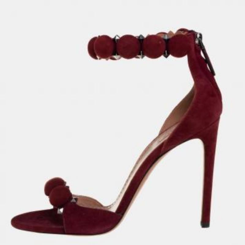 Alaia Burgundy Suede Studded 'Bombe' T-Strap Ankle Cuff Sandals Size 39 For Sale 3