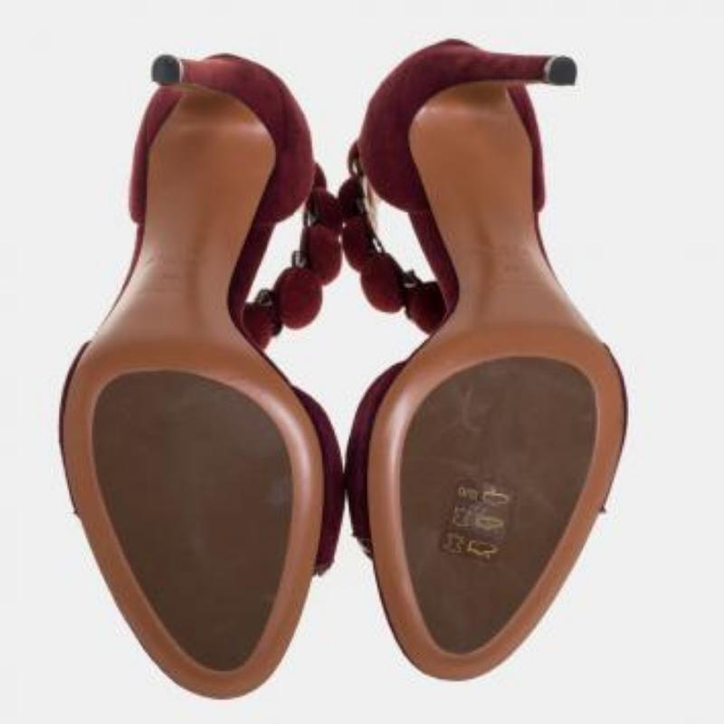 Alaia Burgundy Suede Studded 'Bombe' T-Strap Ankle Cuff Sandals Size 39 For Sale 4