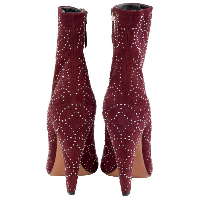 Red ALAIA burgundy suede STUDDED Boots Shoes 40.5