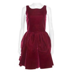 Alaia Burgundy Velvet Sleeveless Gathered Dress M
