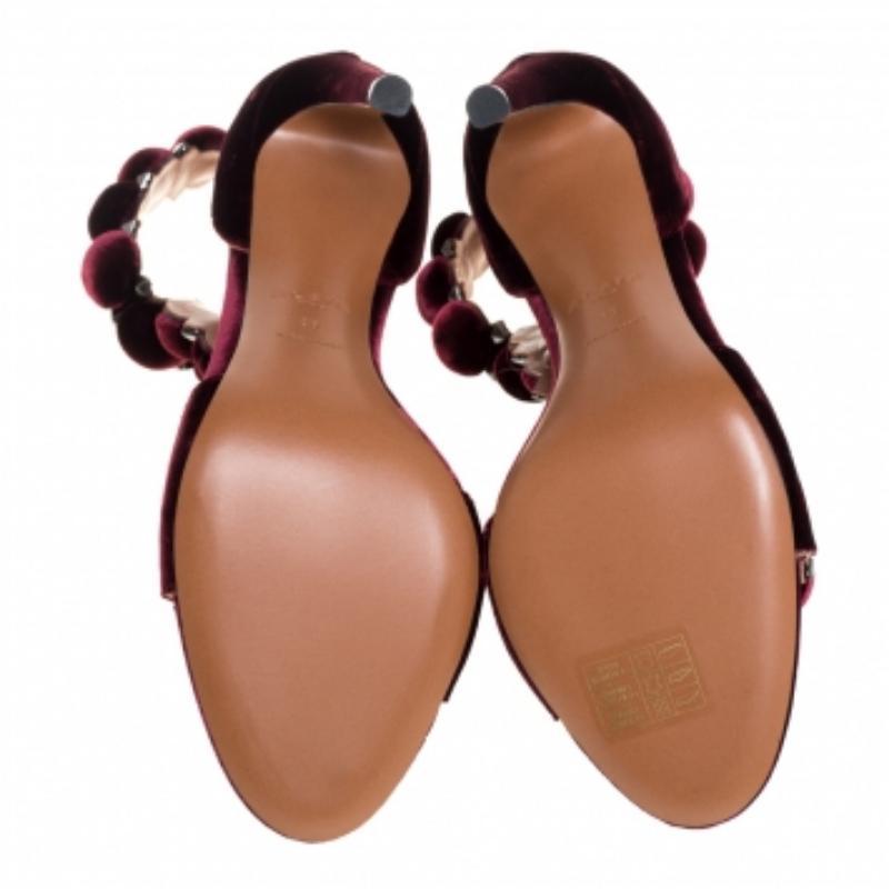 Black Alaia Burgundy Velvet Studded 'Bombe' T-Strap Ankle Cuff Sandals Size 39 For Sale