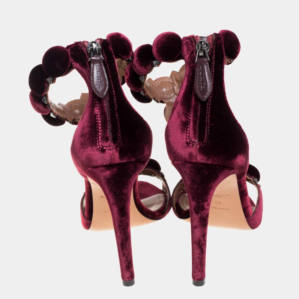 burgundy velvet sandals