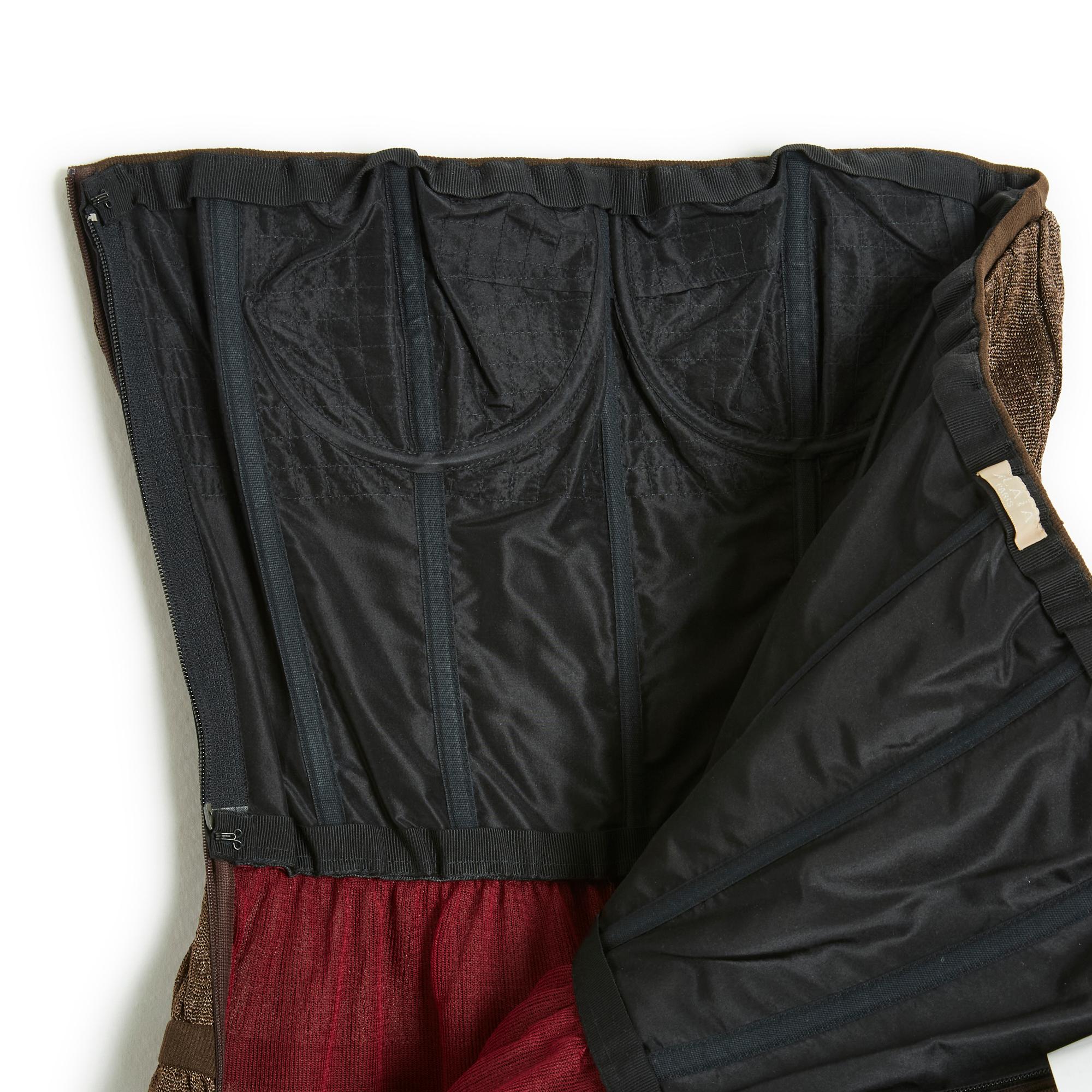 Alaia Bustier Dress Brown Viscose Skater FR36 2