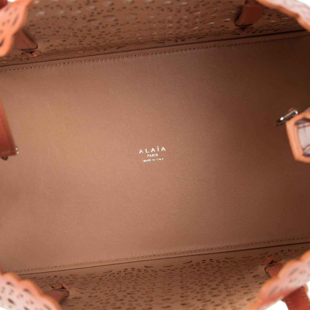 Orange ALAIA Caramel Rose leather MINA 32 LASER CUT Tote Bag For Sale