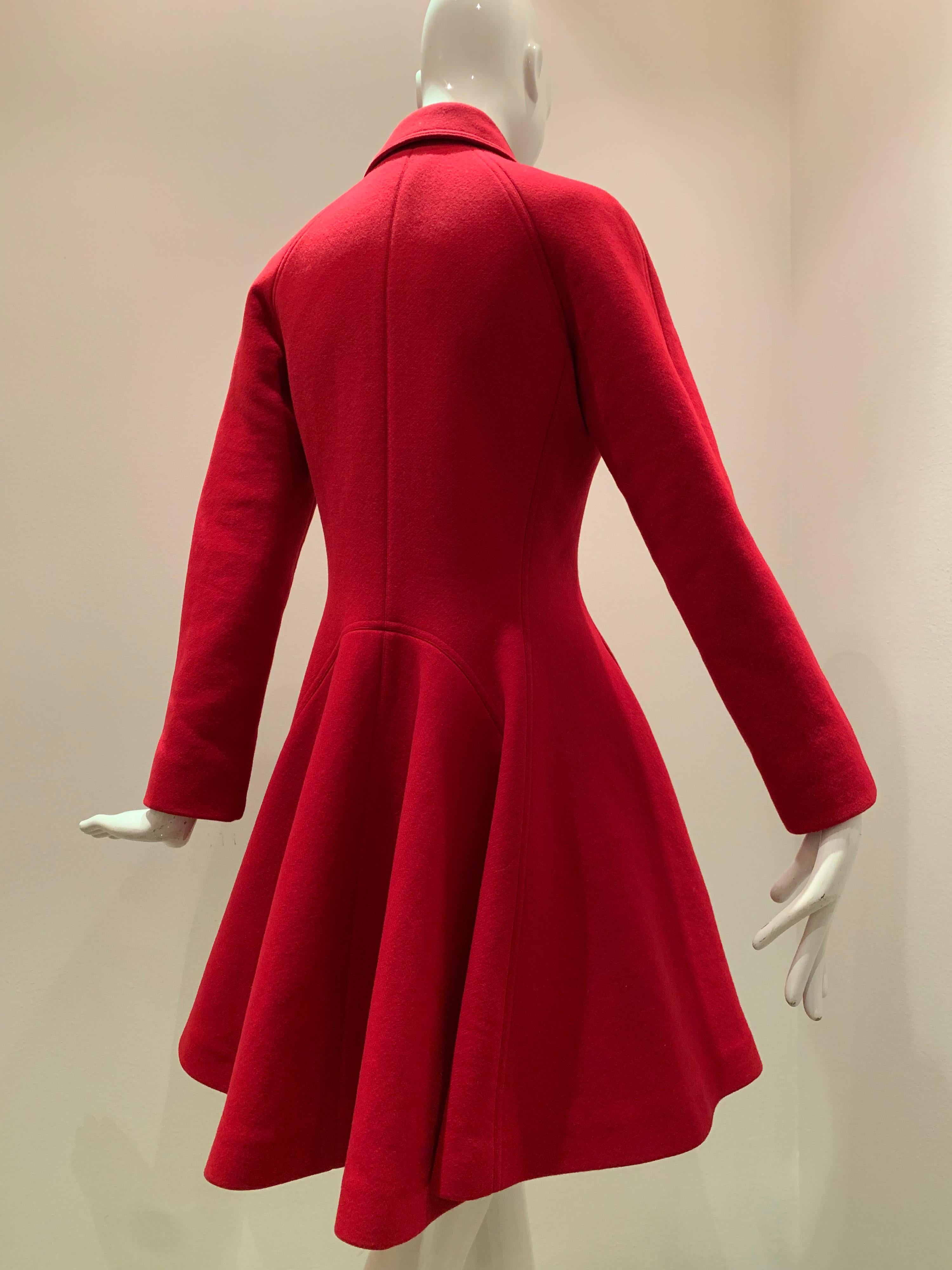 Alaia Cardinal Red  Boiled Wool Fit & Flare Princess Coat W/ Full Skirt & Collar 3