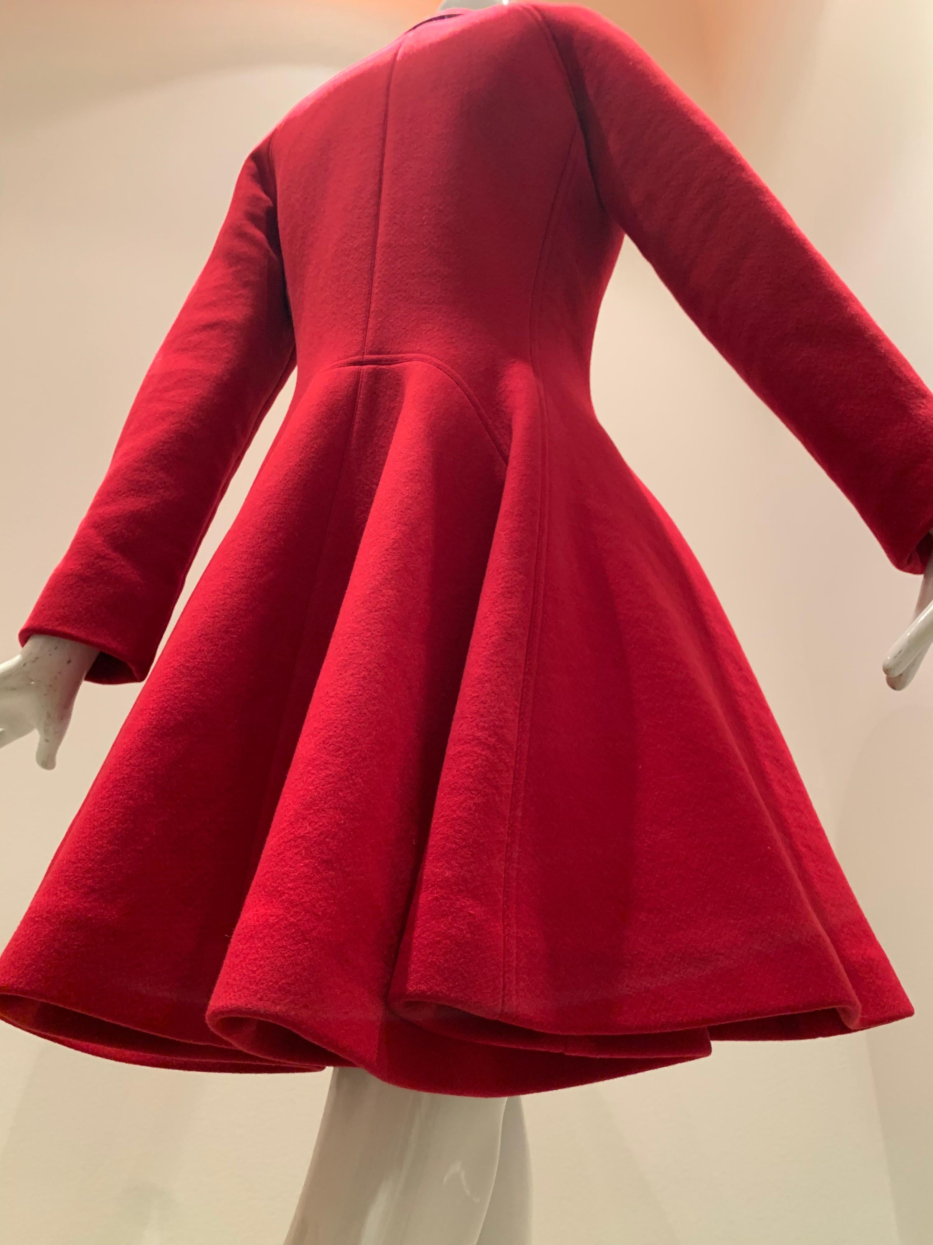 Alaia Cardinal Red  Boiled Wool Fit & Flare Princess Coat W/ Full Skirt & Collar 4