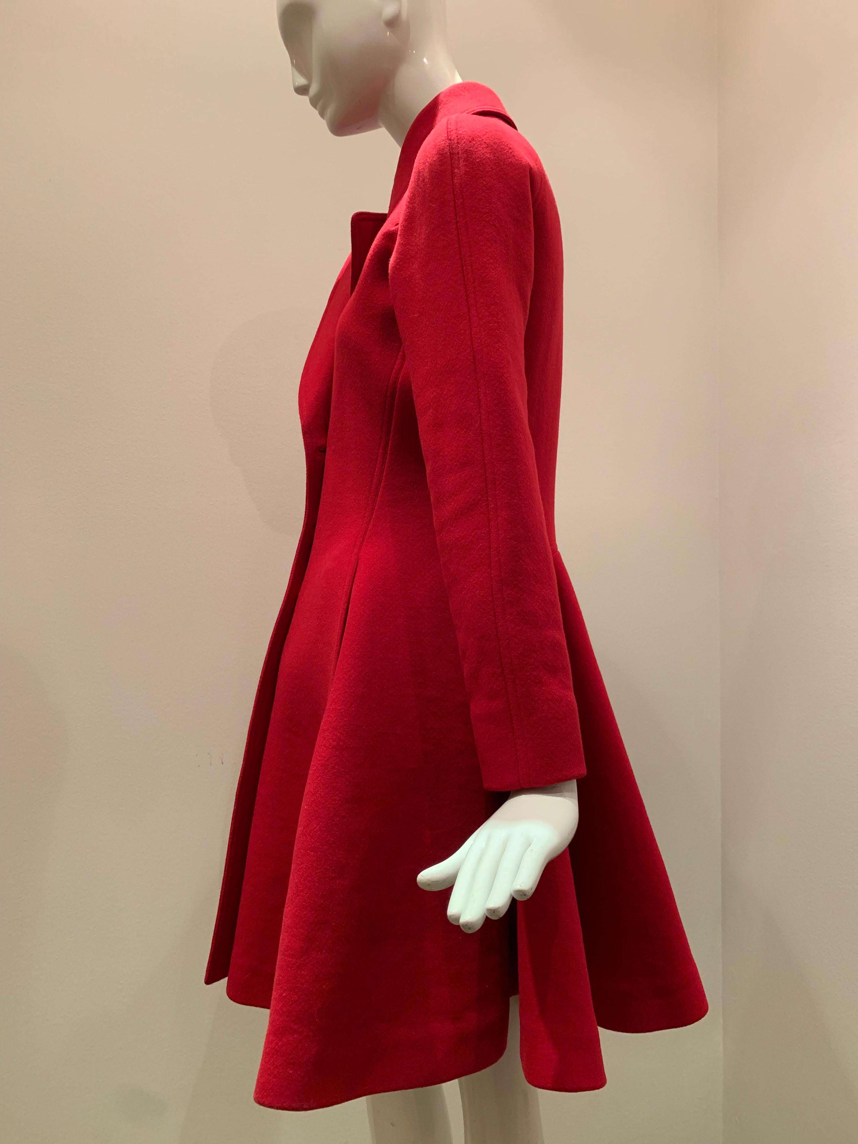 Alaia Cardinal Red  Boiled Wool Fit & Flare Princess Coat W/ Full Skirt & Collar 5