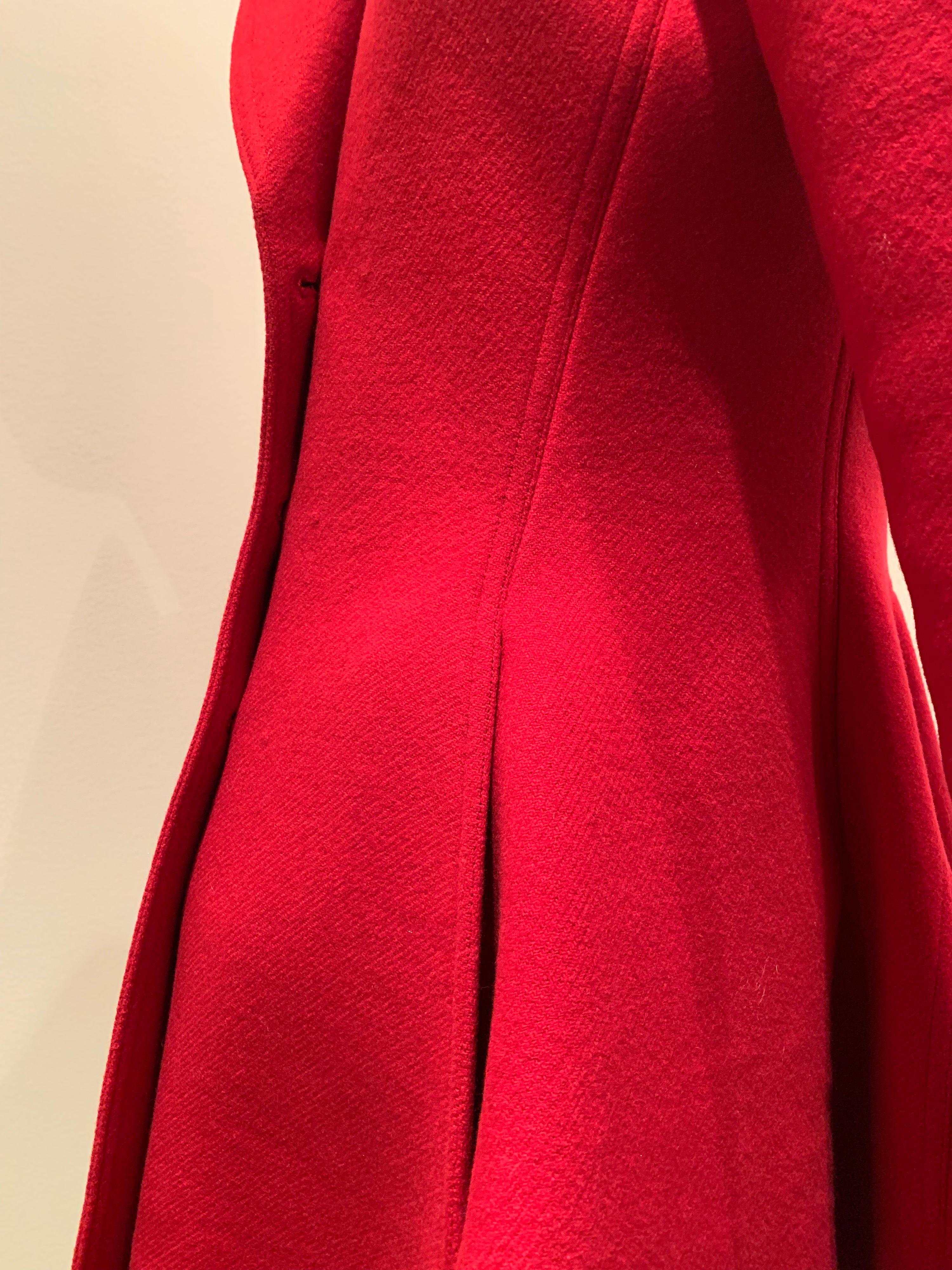 Alaia Cardinal Red  Boiled Wool Fit & Flare Princess Coat W/ Full Skirt & Collar 6