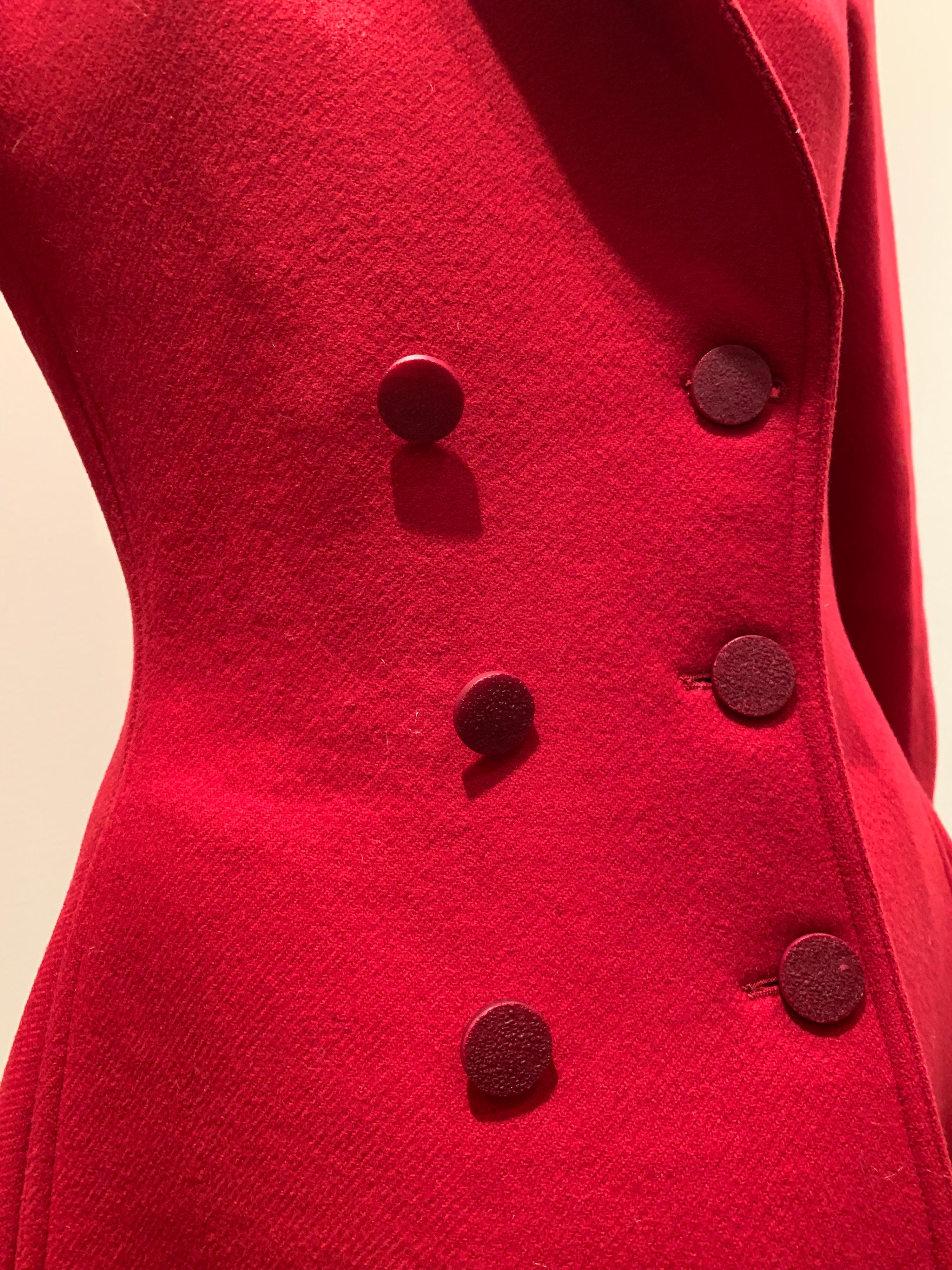 Alaia Cardinal Red  Boiled Wool Fit & Flare Princess Coat W/ Full Skirt & Collar 7