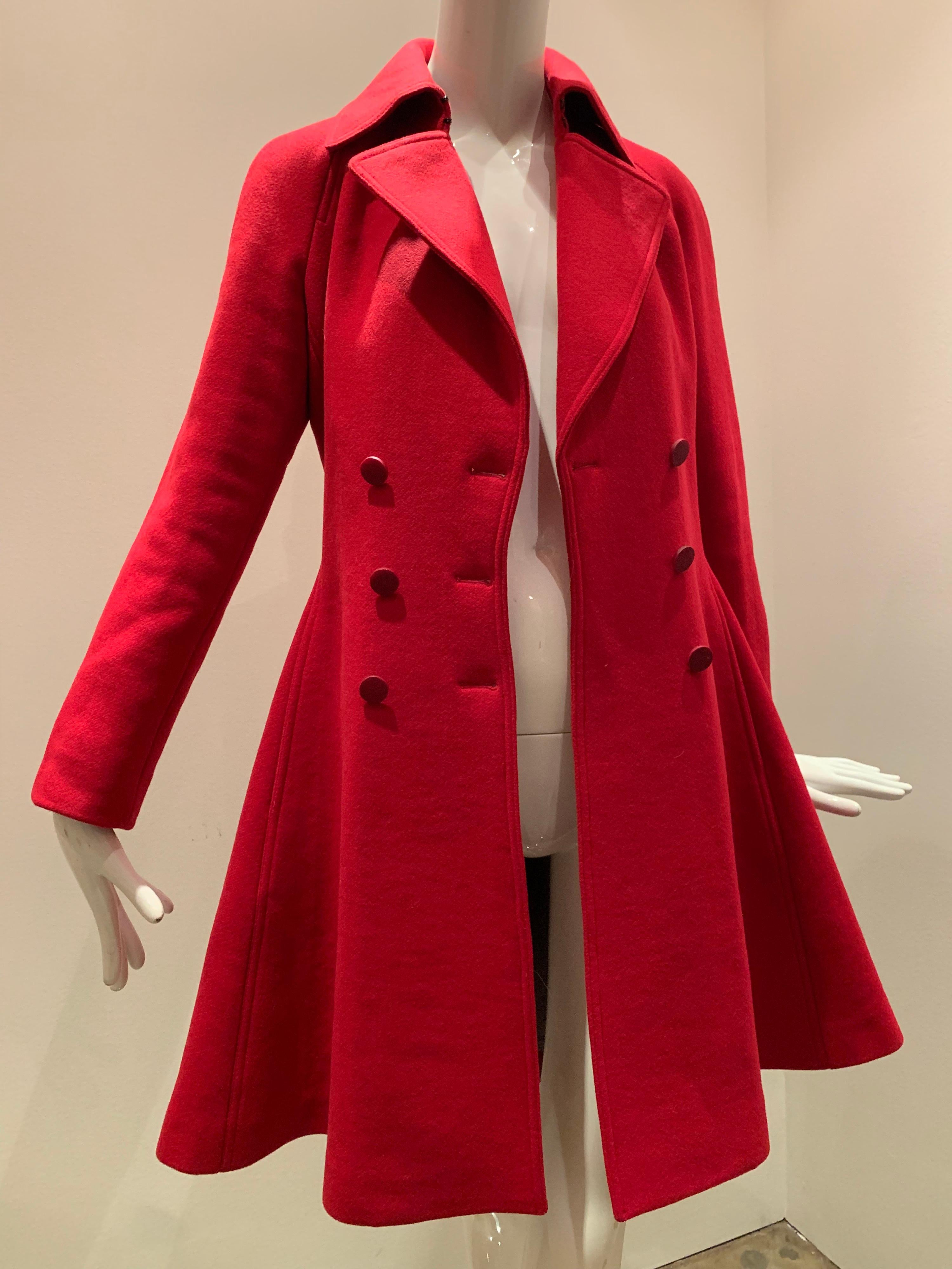 Alaia Cardinal Red  Boiled Wool Fit & Flare Princess Coat W/ Full Skirt & Collar 9