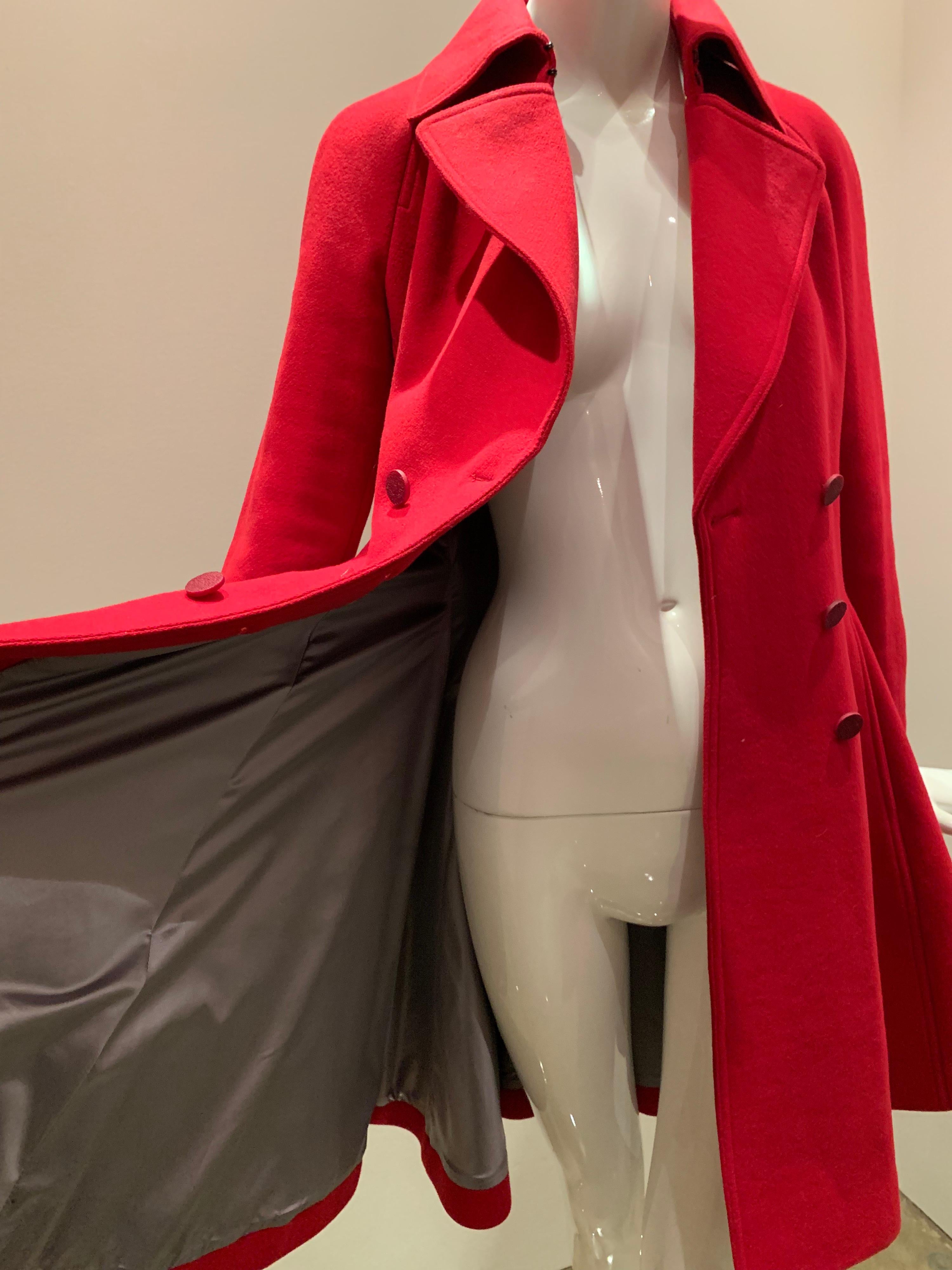 Alaia Cardinal Red  Boiled Wool Fit & Flare Princess Coat W/ Full Skirt & Collar 10