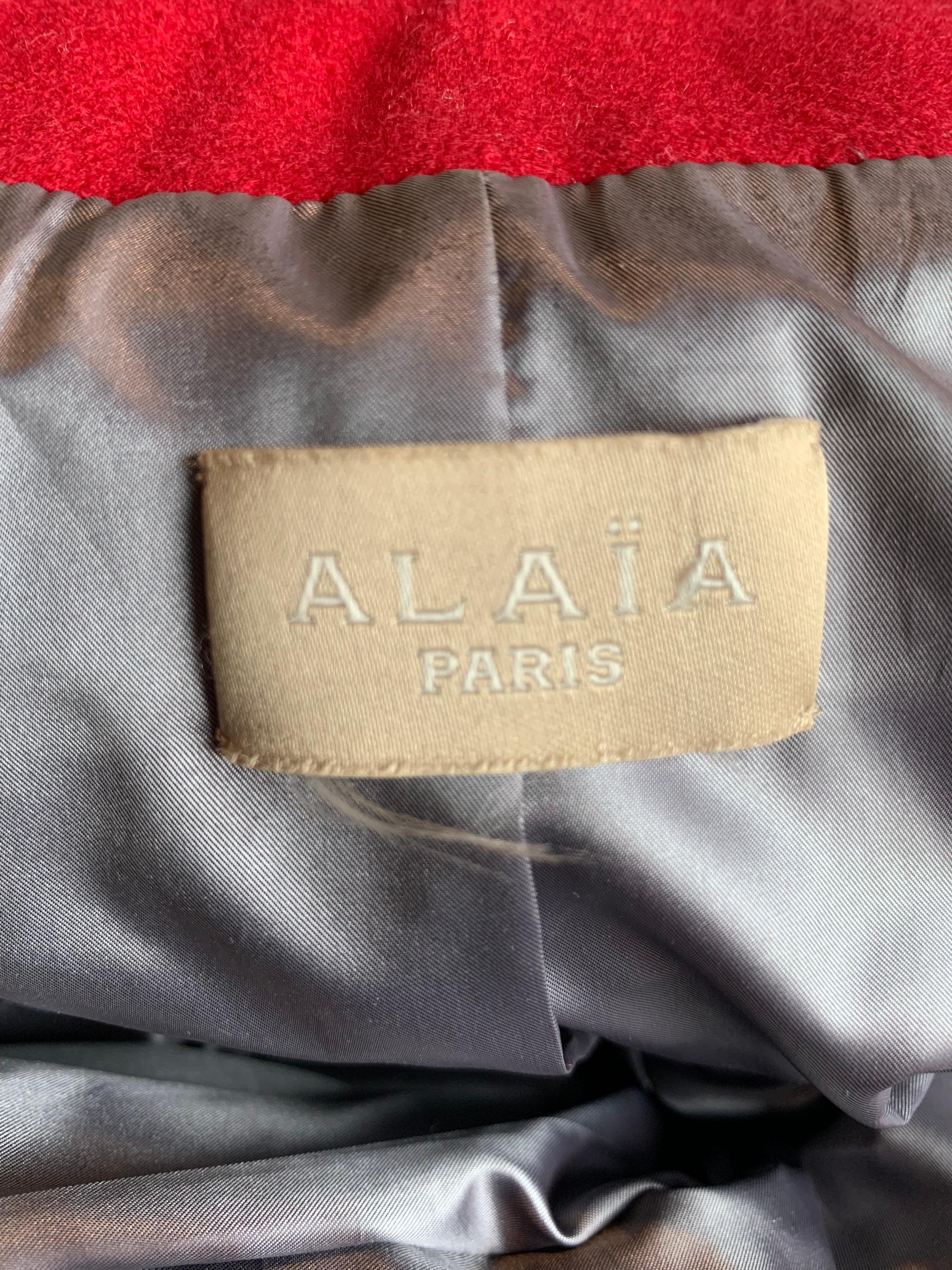 Alaia Cardinal Red  Boiled Wool Fit & Flare Princess Coat W/ Full Skirt & Collar 11