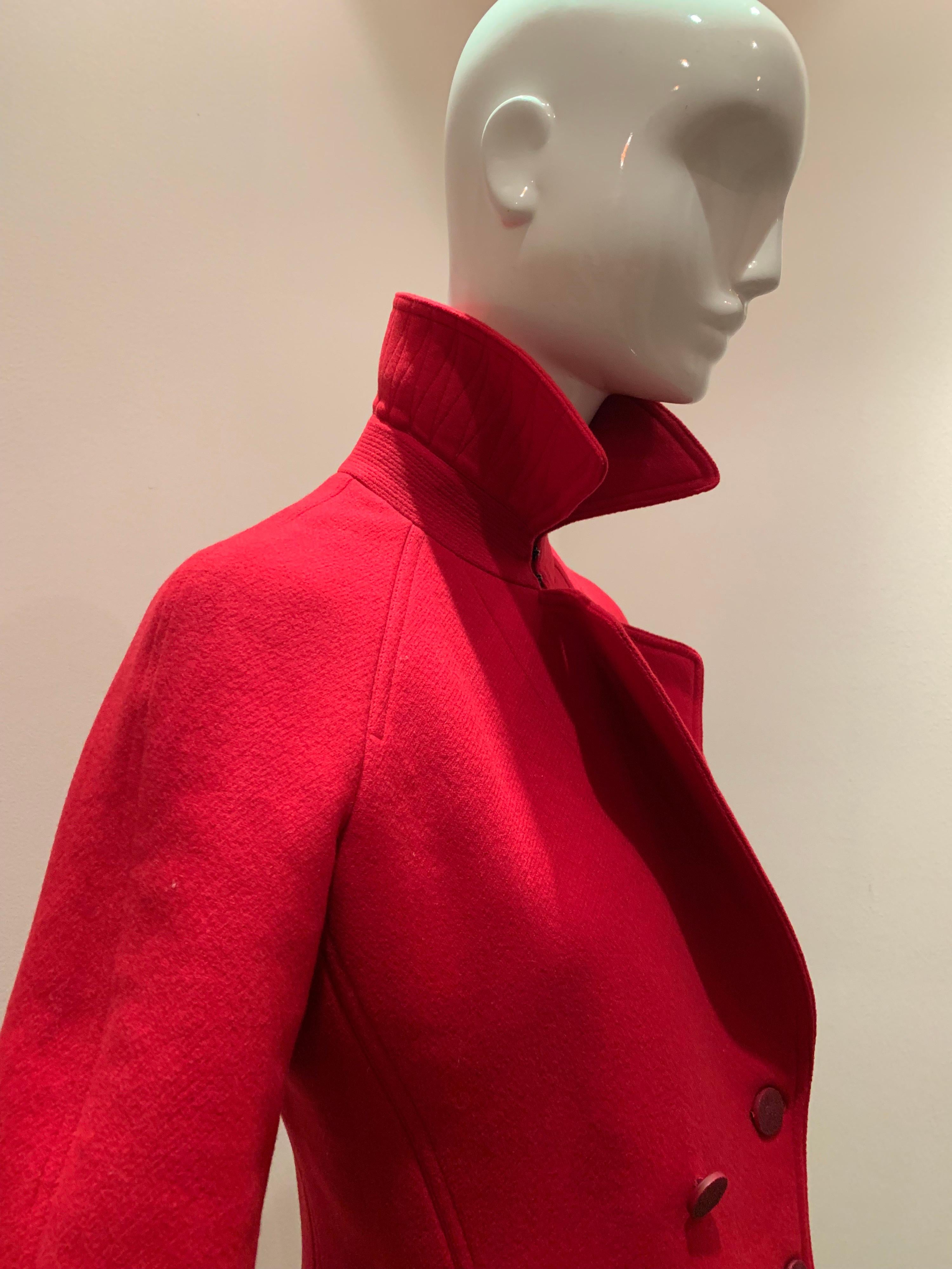 Alaia Cardinal Red  Boiled Wool Fit & Flare Princess Coat W/ Full Skirt & Collar In Excellent Condition In Gresham, OR