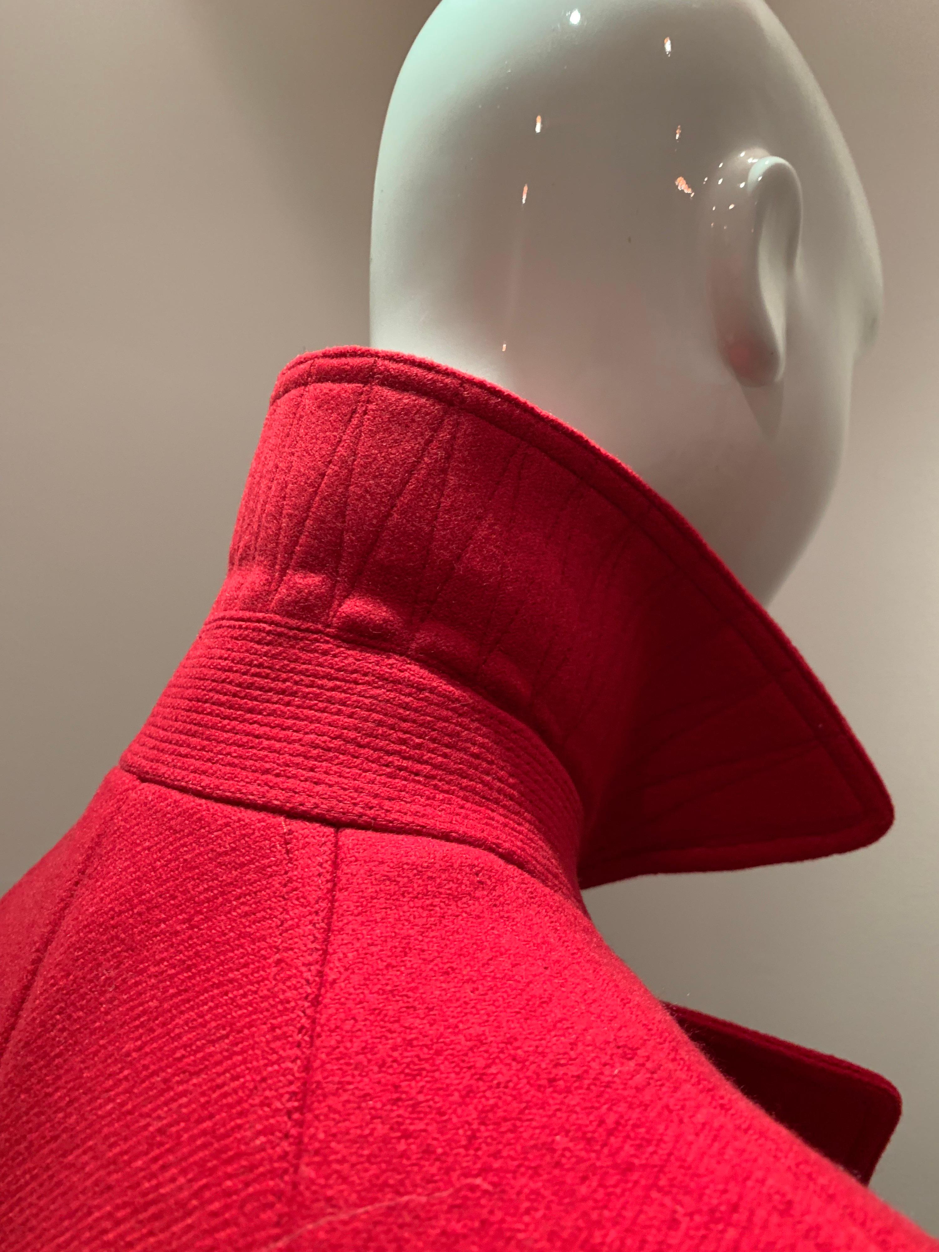 Women's Alaia Cardinal Red  Boiled Wool Fit & Flare Princess Coat W/ Full Skirt & Collar