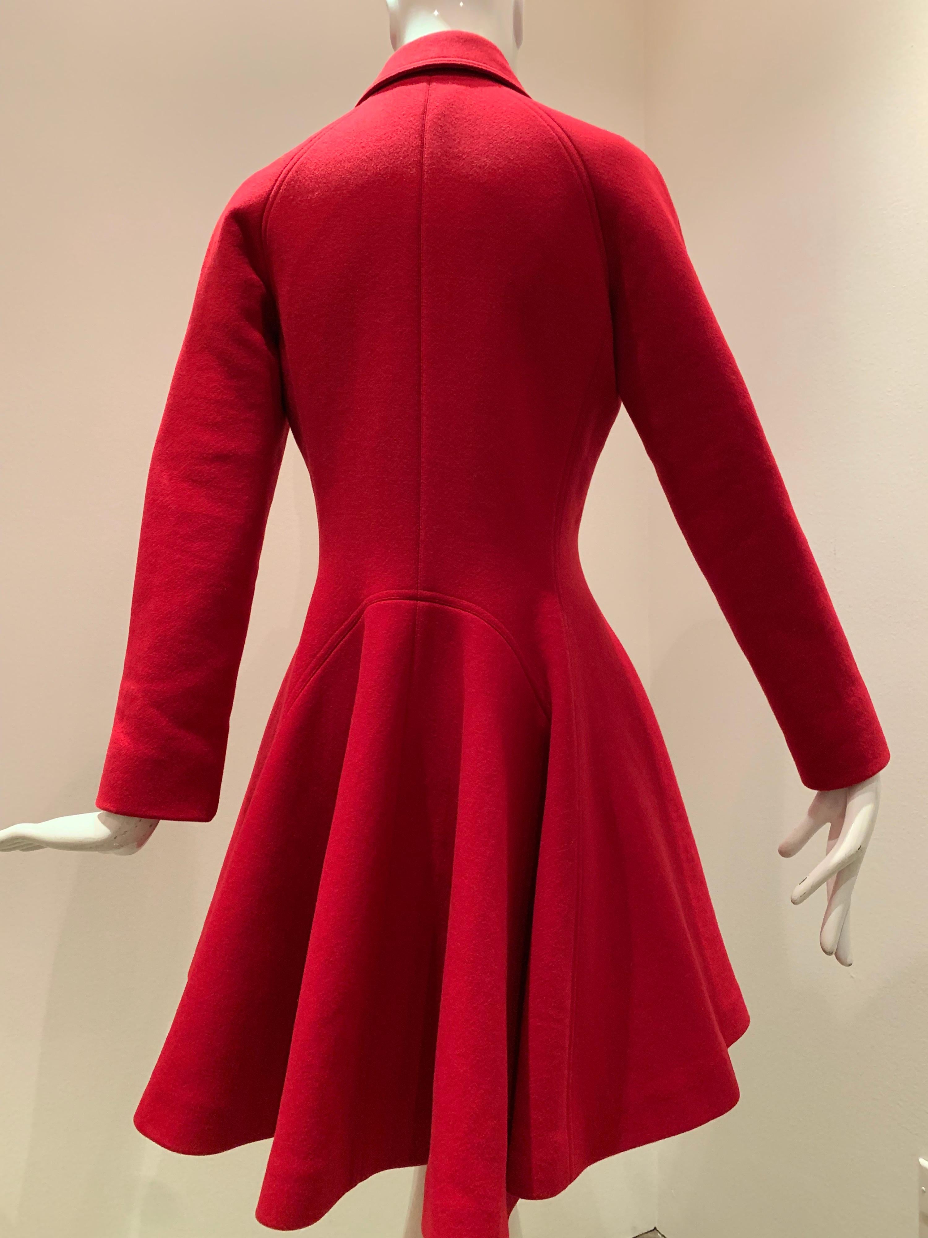 Alaia Cardinal Red  Boiled Wool Fit & Flare Princess Coat W/ Full Skirt & Collar 1