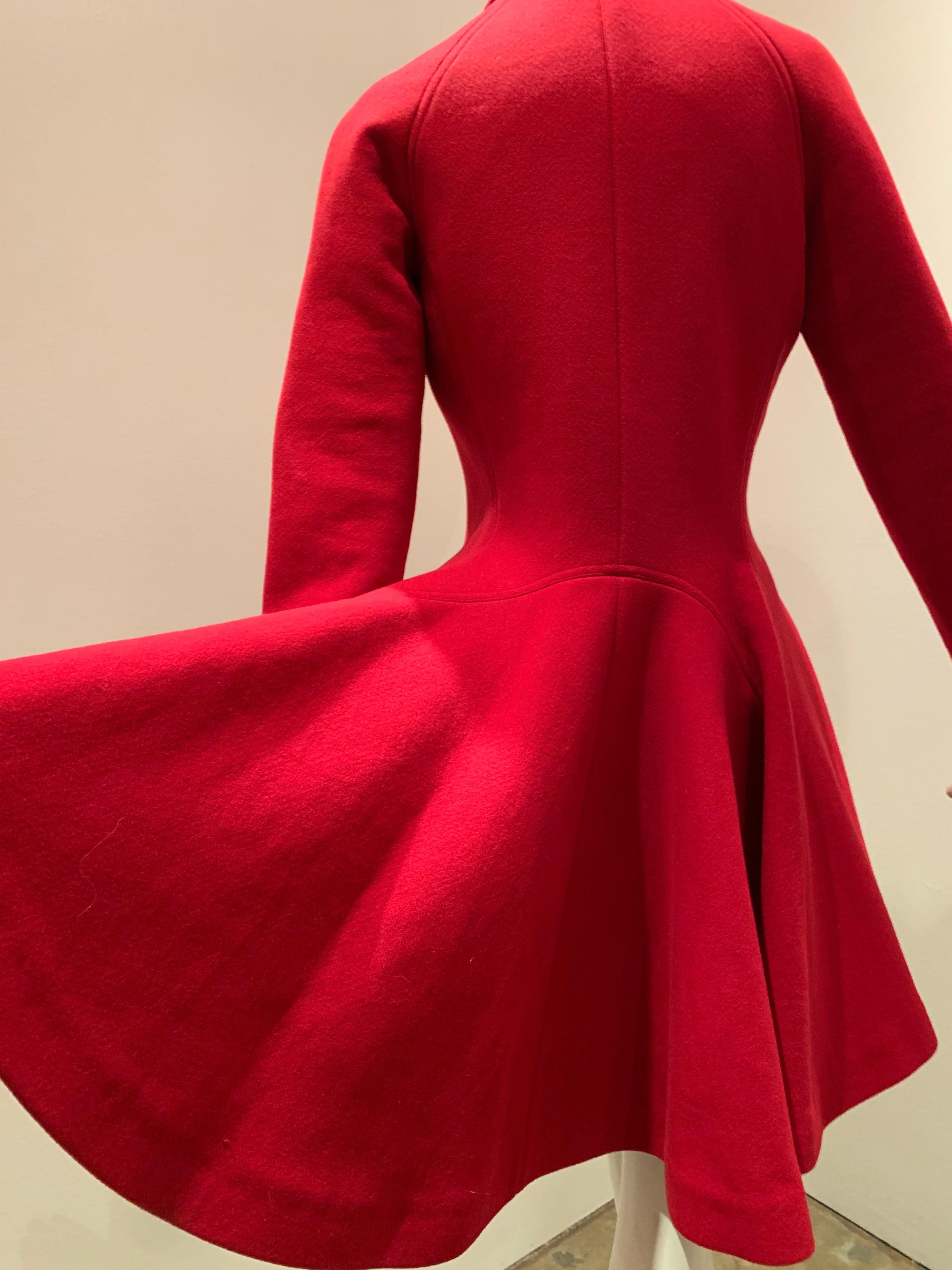 Alaia Cardinal Red  Boiled Wool Fit & Flare Princess Coat W/ Full Skirt & Collar 2