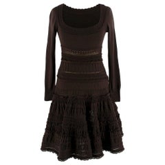 Alaia Chocolate Brown Crochet Fit and Flare Dress - Size US 4
