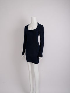 Alaïa Circa 1990s Navy Blue Rayon Bodycon Dress