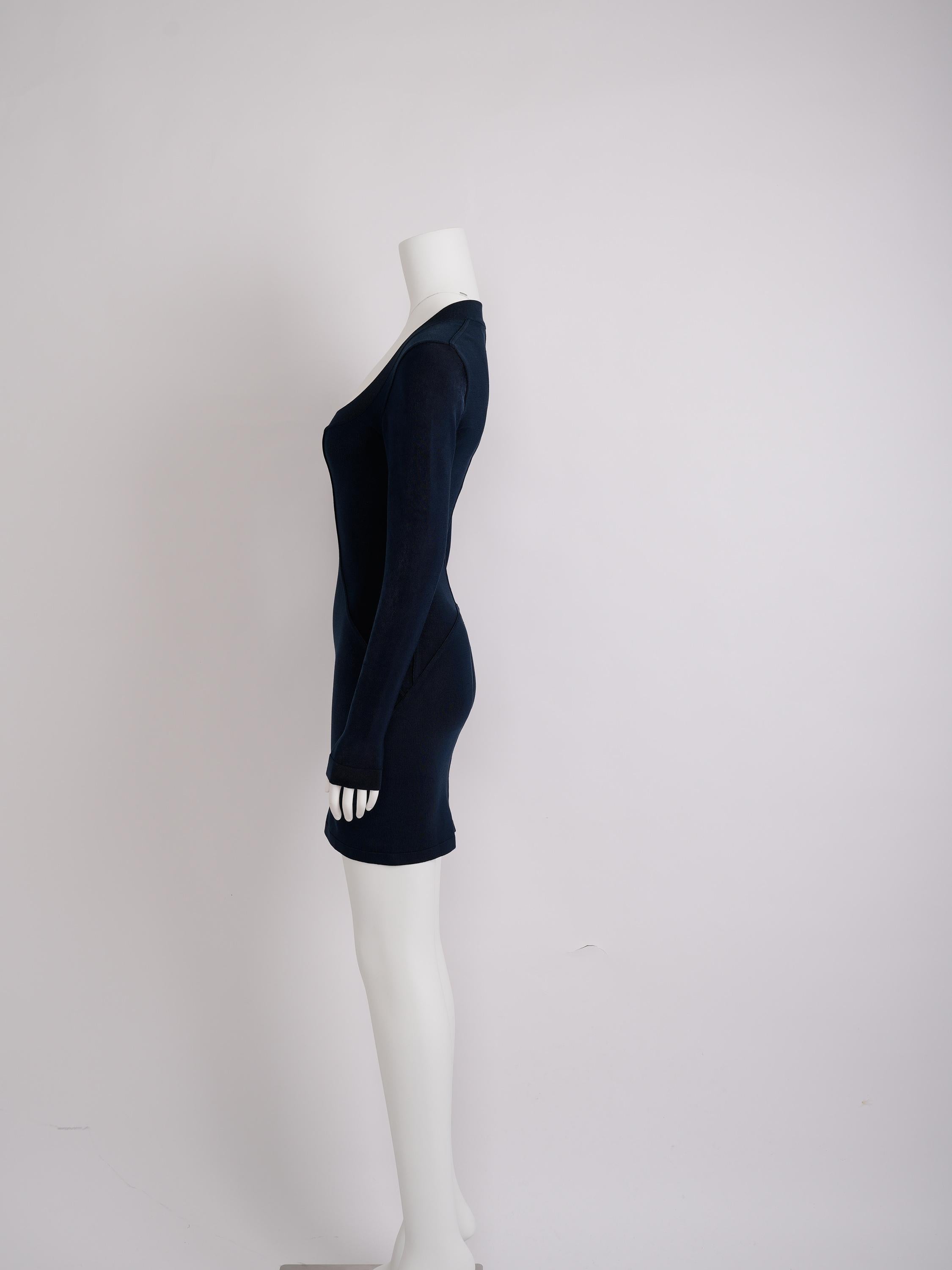 Alaïa CIRCA 1990er Jahre Marineblaues Bodycon-Kleid aus Rayon (Schwarz) im Angebot