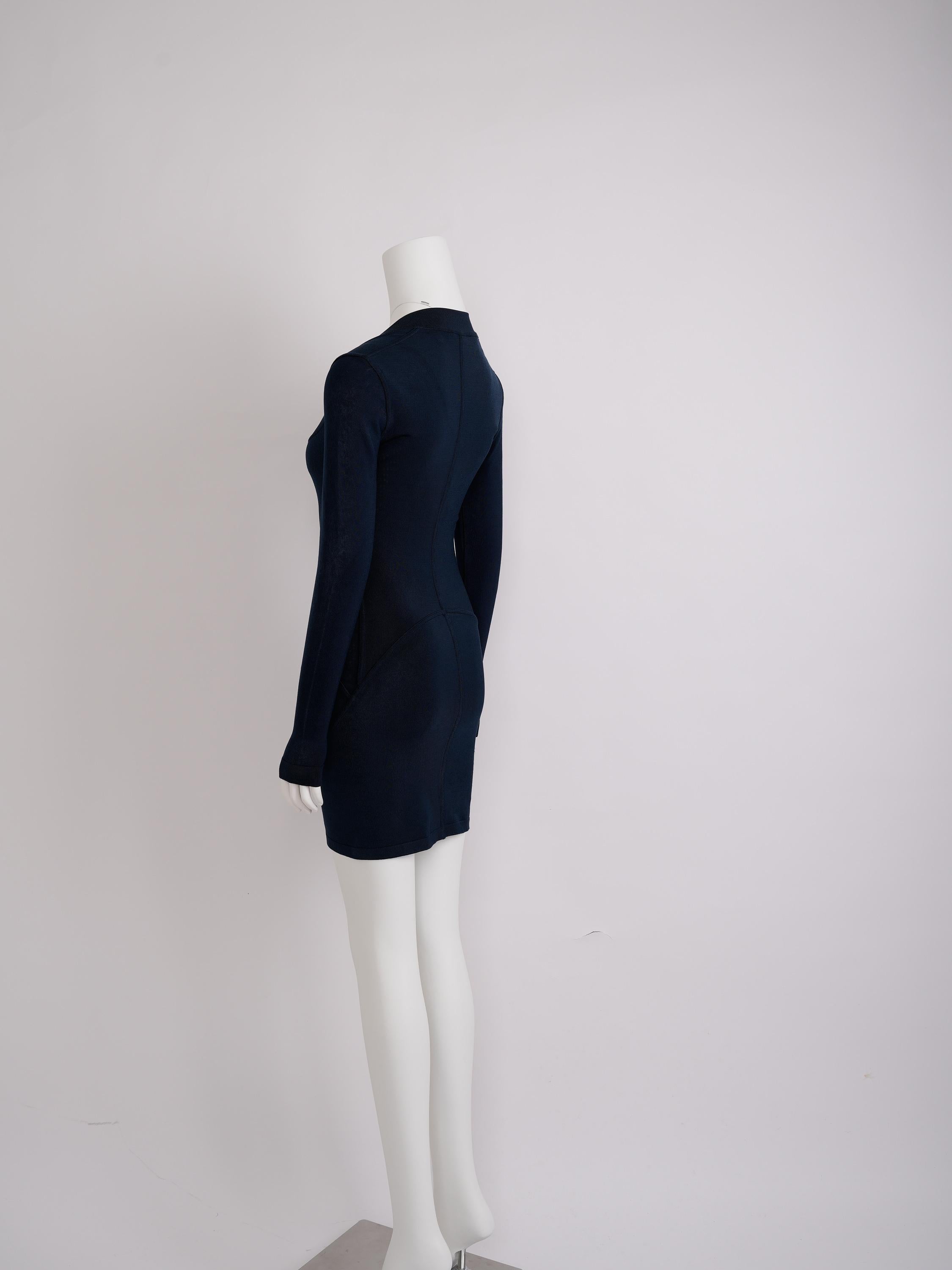 Alaïa CIRCA 1990er Jahre Marineblaues Bodycon-Kleid aus Rayon im Zustand „Hervorragend“ im Angebot in Hong Kong, HK