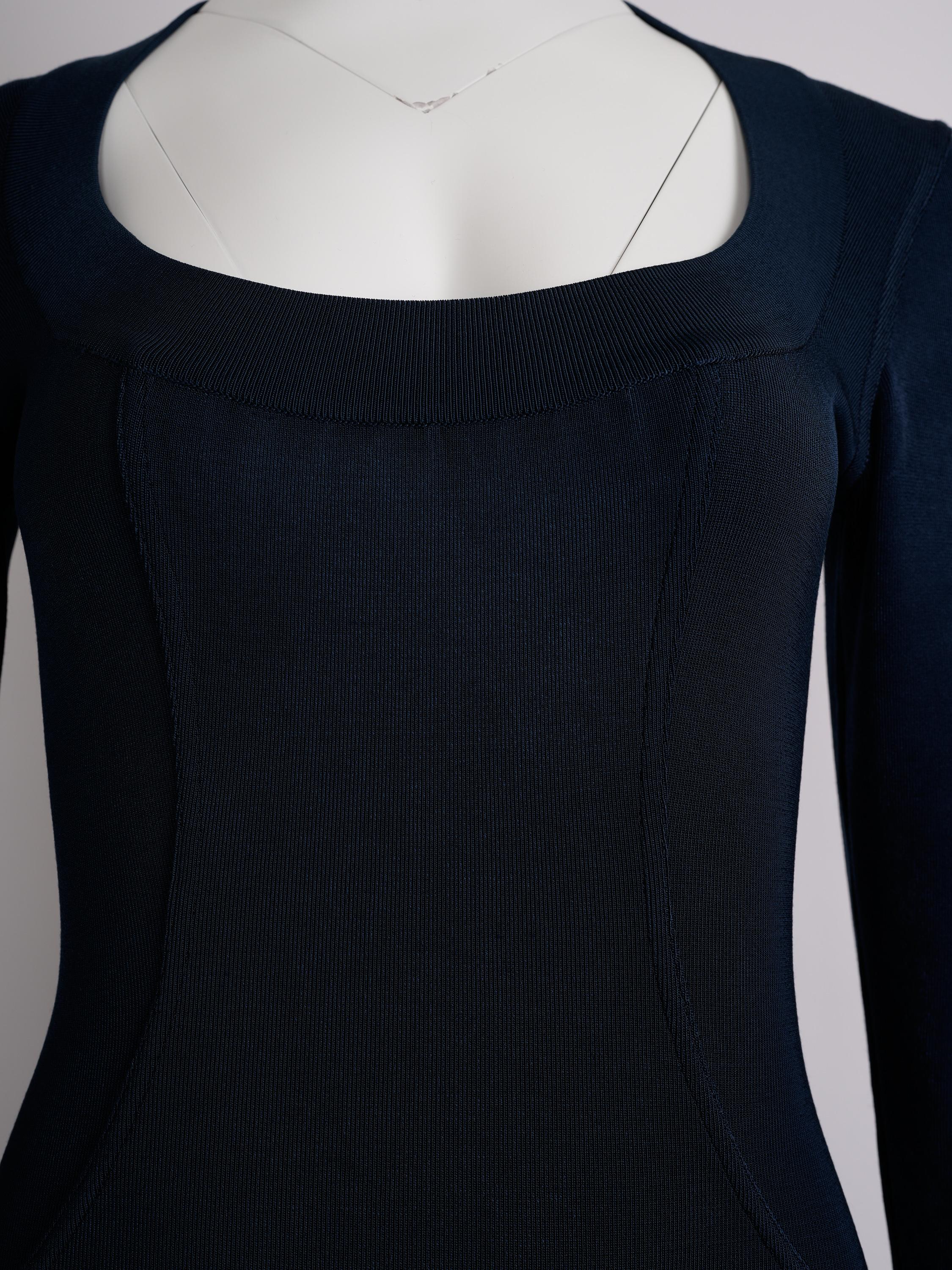Alaïa CIRCA 1990er Jahre Marineblaues Bodycon-Kleid aus Rayon im Angebot 1