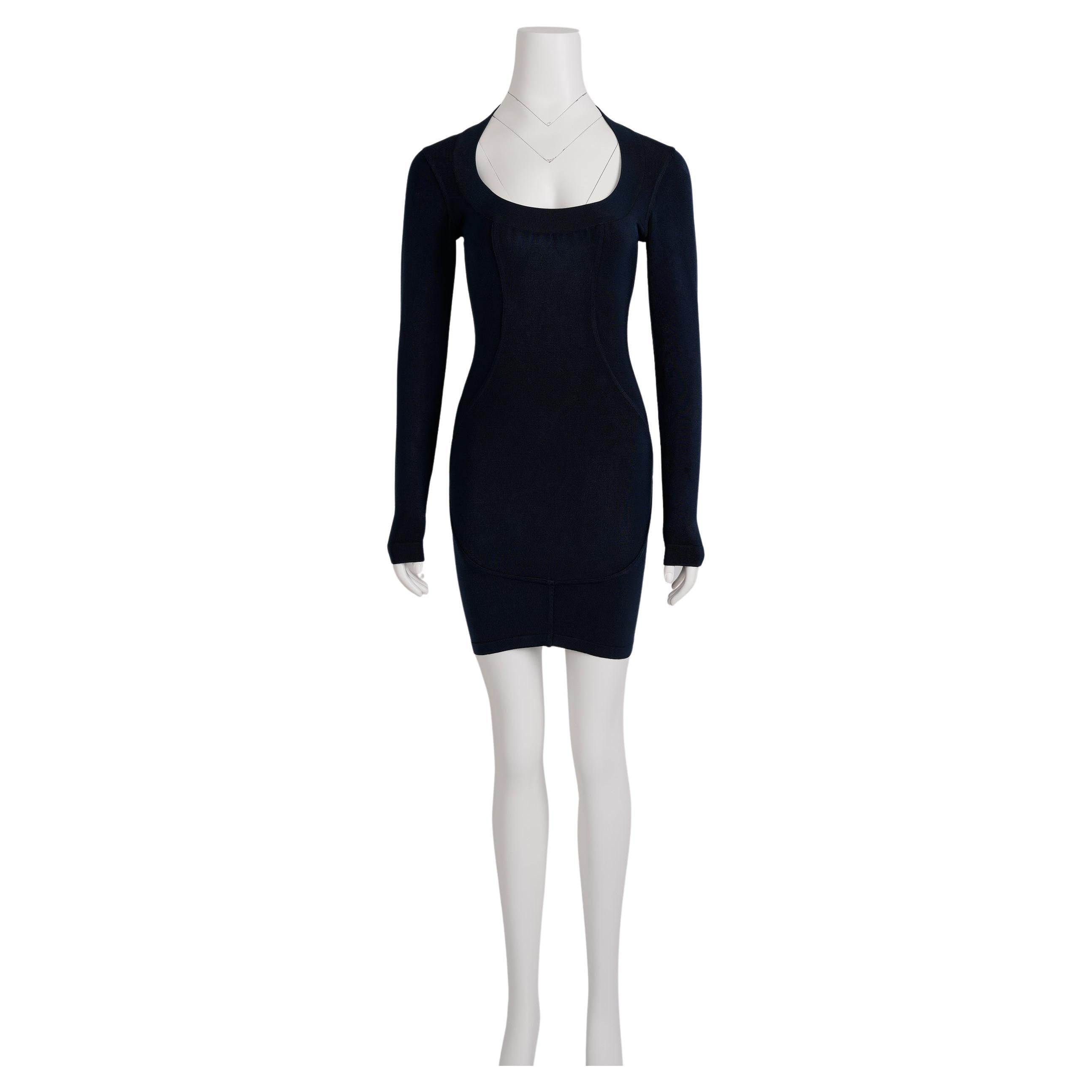 Alaïa CIRCA 1990er Jahre Marineblaues Bodycon-Kleid aus Rayon im Angebot