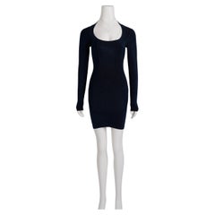 Alaïa Circa 1990s Navy Blue Rayon Bodycon Dress