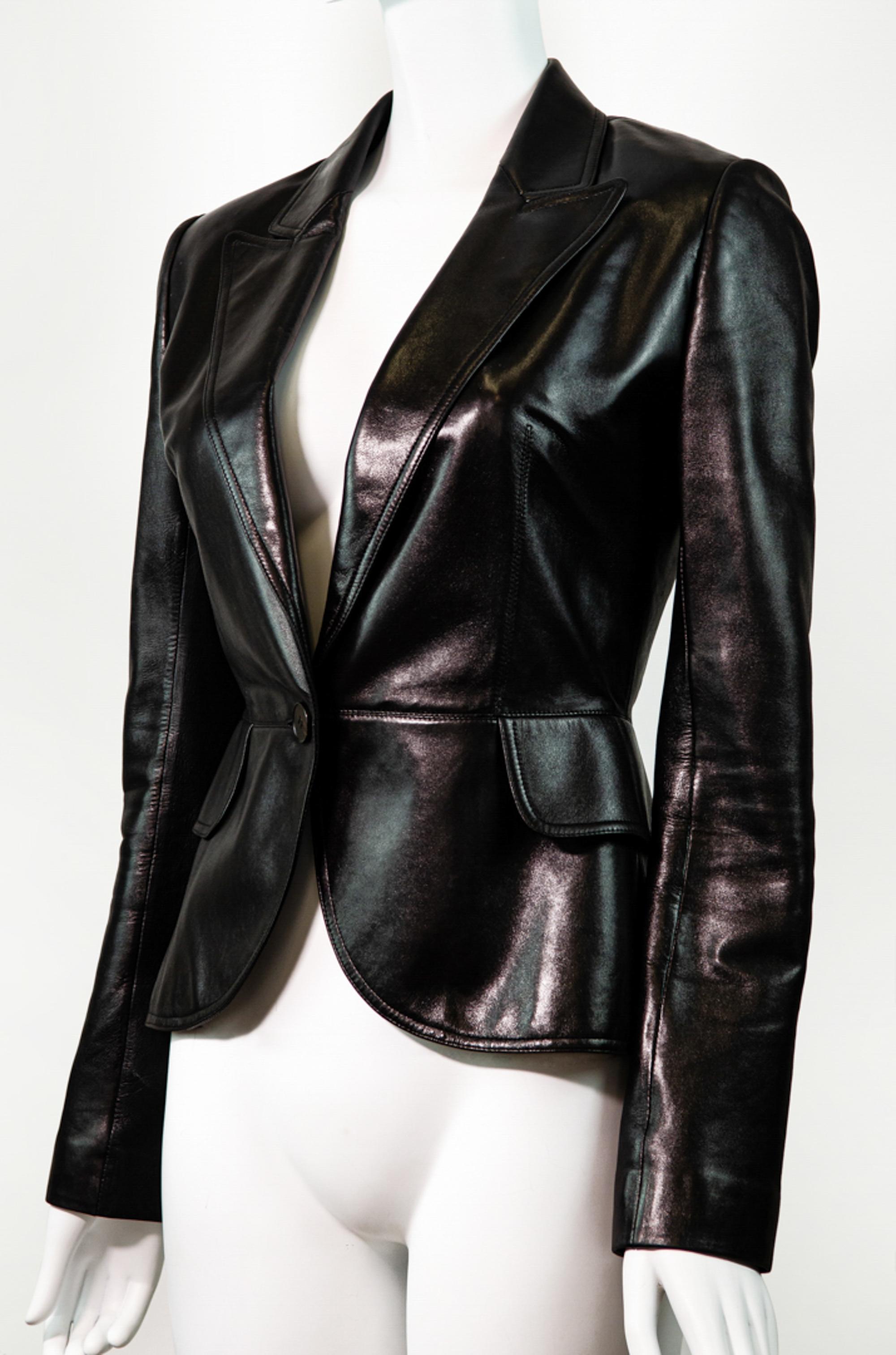 The perfect black soft leather jacket by Alaïa.

This classic Alaïa leather blazer is a true wardrobe staple that will never go out of style. The quality is outstanding - made from buttery soft lamb leather and lined in silk. This chic black leather
