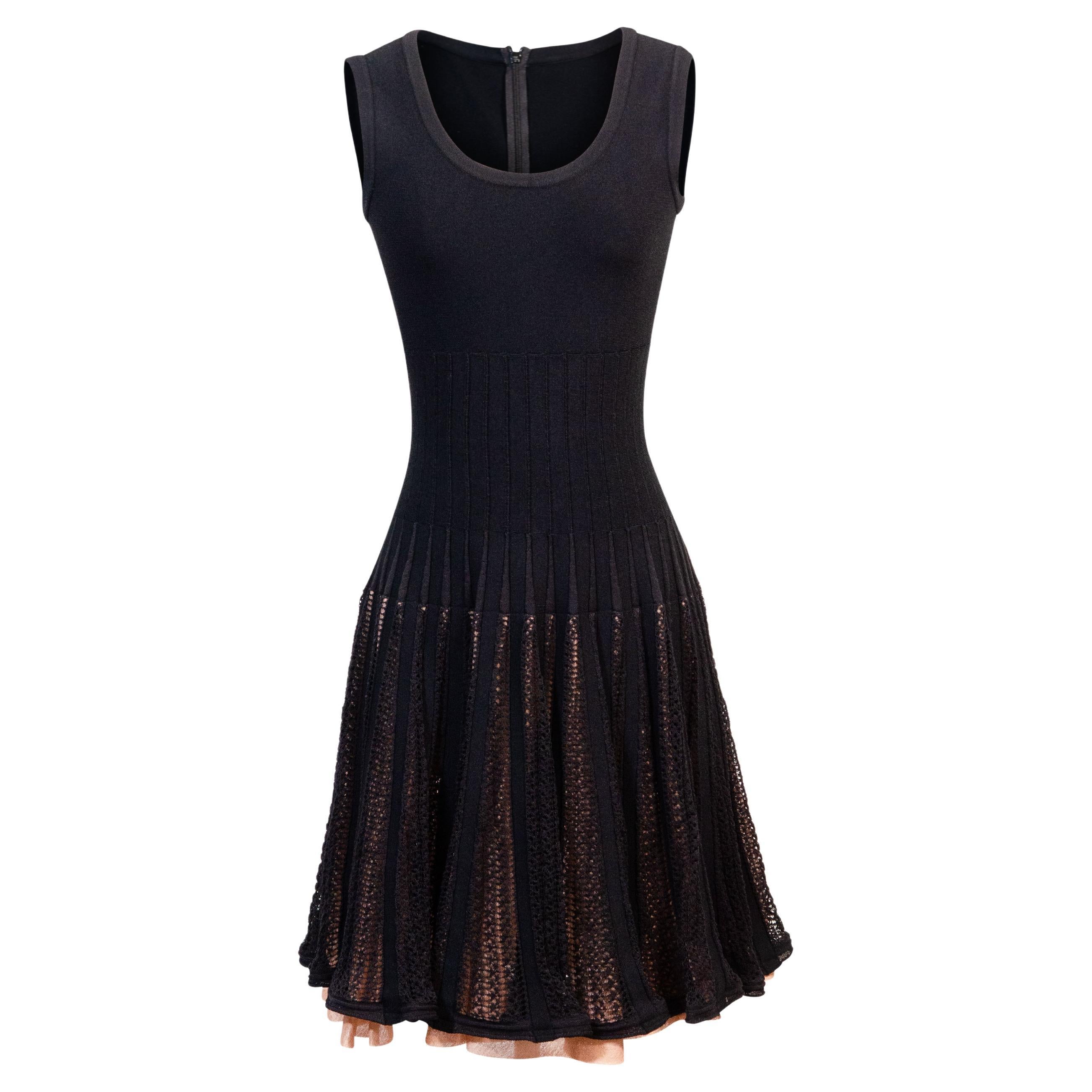 ALAÏA Contemporary knit dress black with peach toned lining / underlay