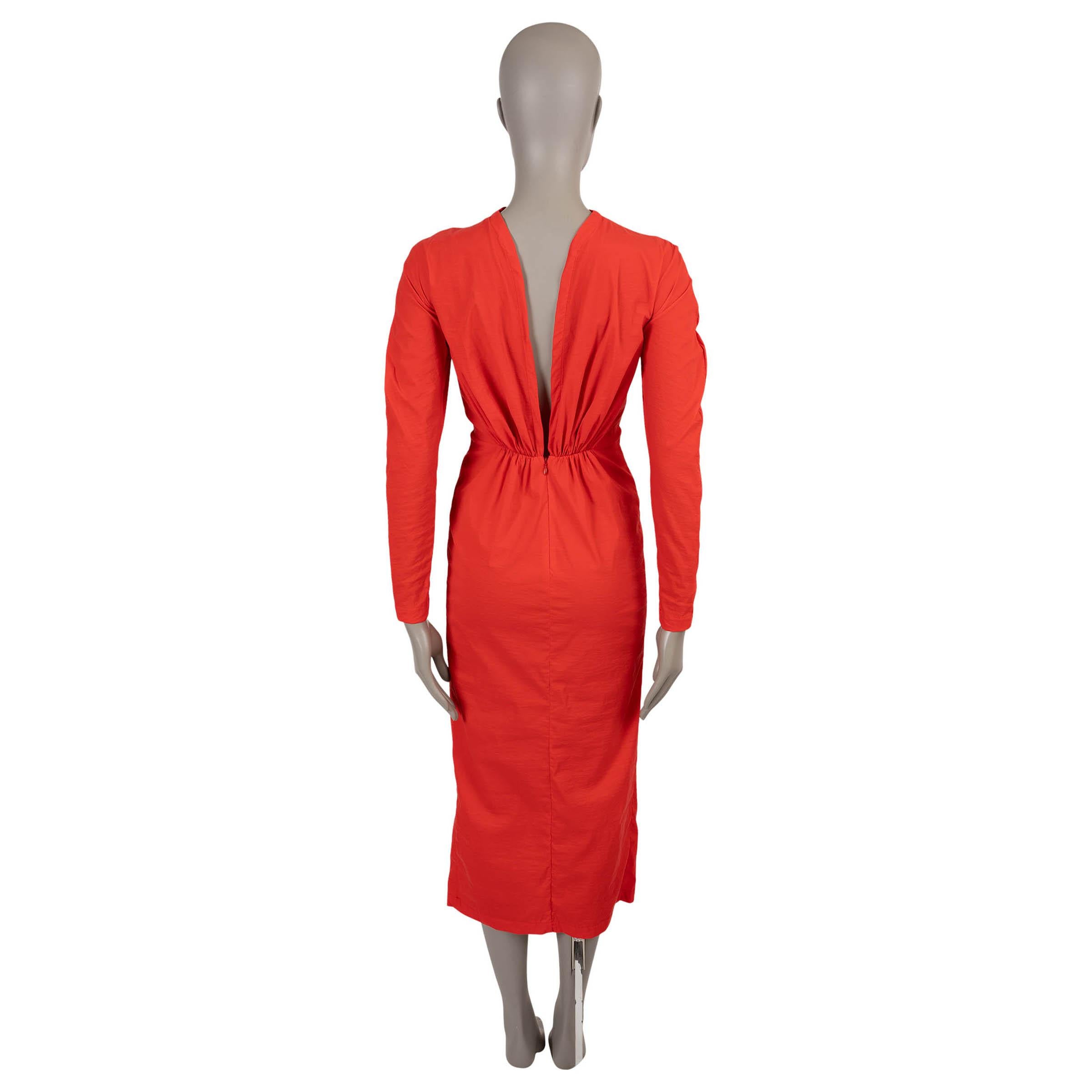 Red ALAIA coral red viscose 2023 V-BACK TAFFETA MIDI Dress 36 XS For Sale