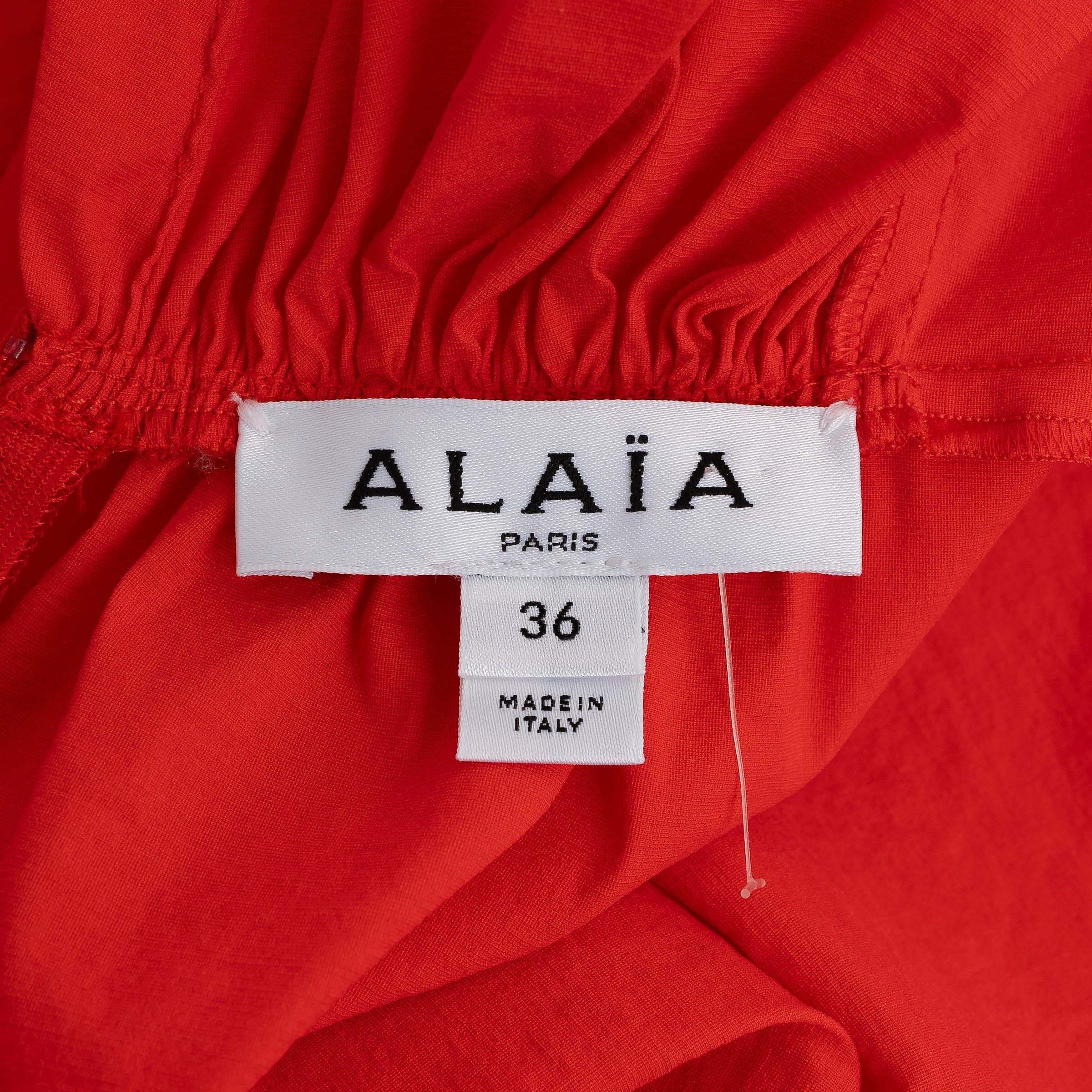 Women's ALAIA coral red viscose 2023 V-BACK TAFFETA MIDI Dress 36 XS For Sale