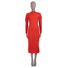 ALAIA Koralle Rot Viskose 2023 V-BACK TAFFETA MIDI Kleid 36 XS