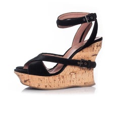 Alaia, Cork wedge with black velvet