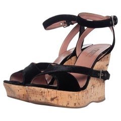Alaia, Cork wedge with black velvet