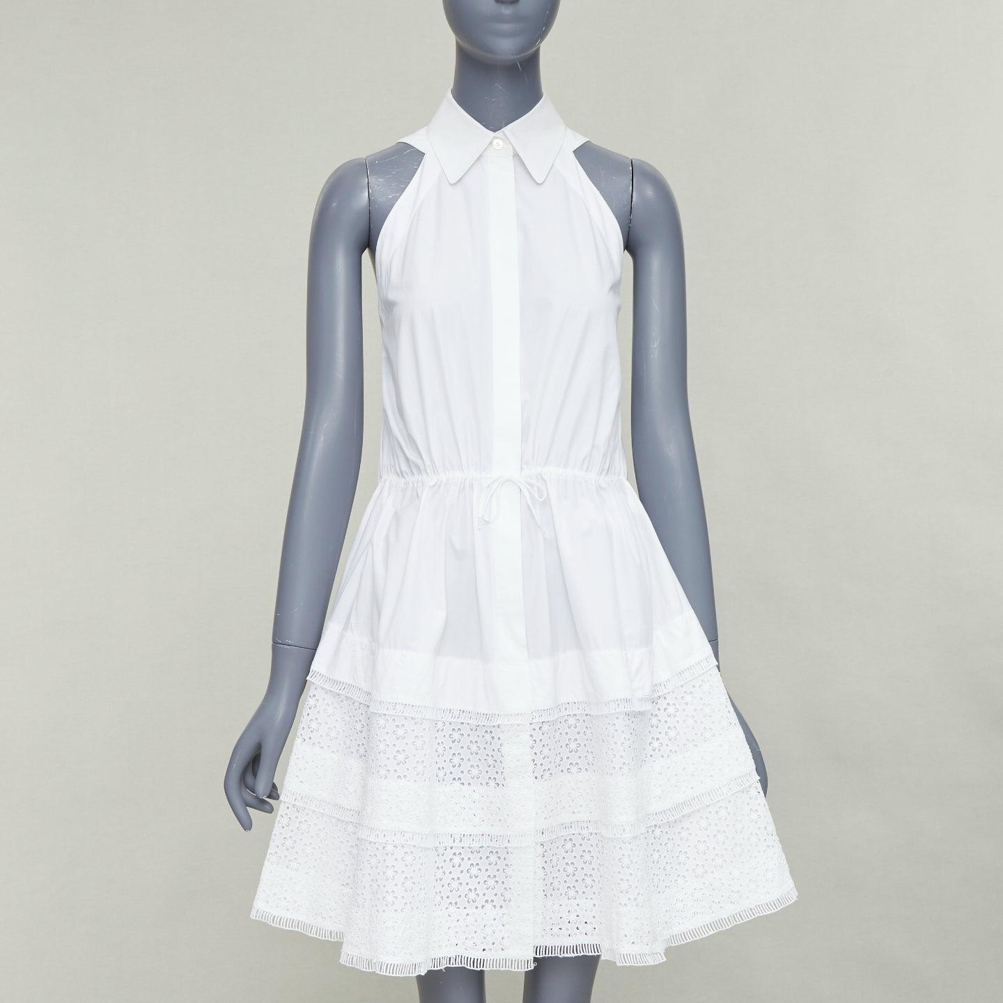 ALAIA vestido camisero de algodón con cordón de ajuste y cintura ceñida FR36 S 5