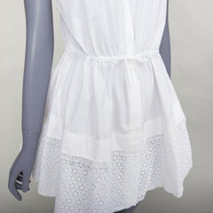 ALAIA cotton eyelet drawstring tie cinched waist tiered shirt dress FR36 S