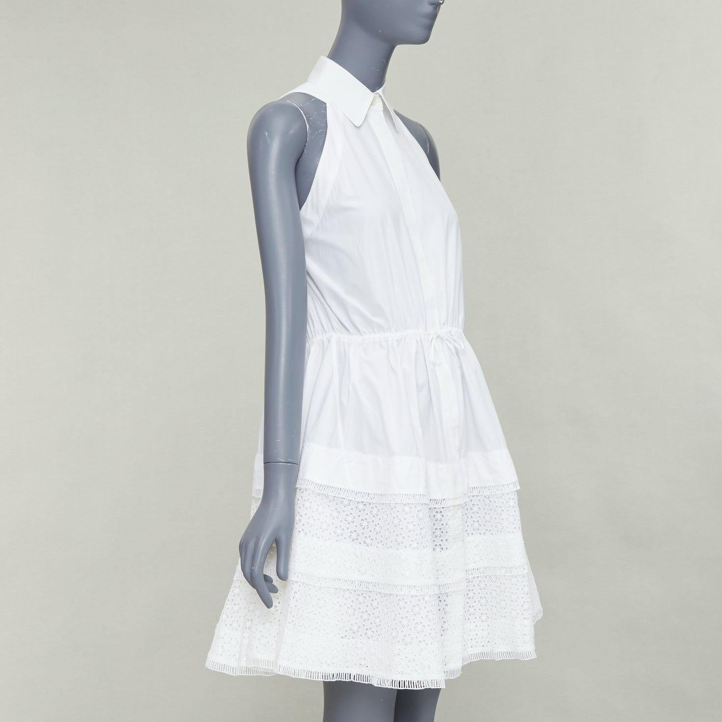 ALAIA vestido camisero de algodón con cordón de ajuste y cintura ceñida FR36 S Gris