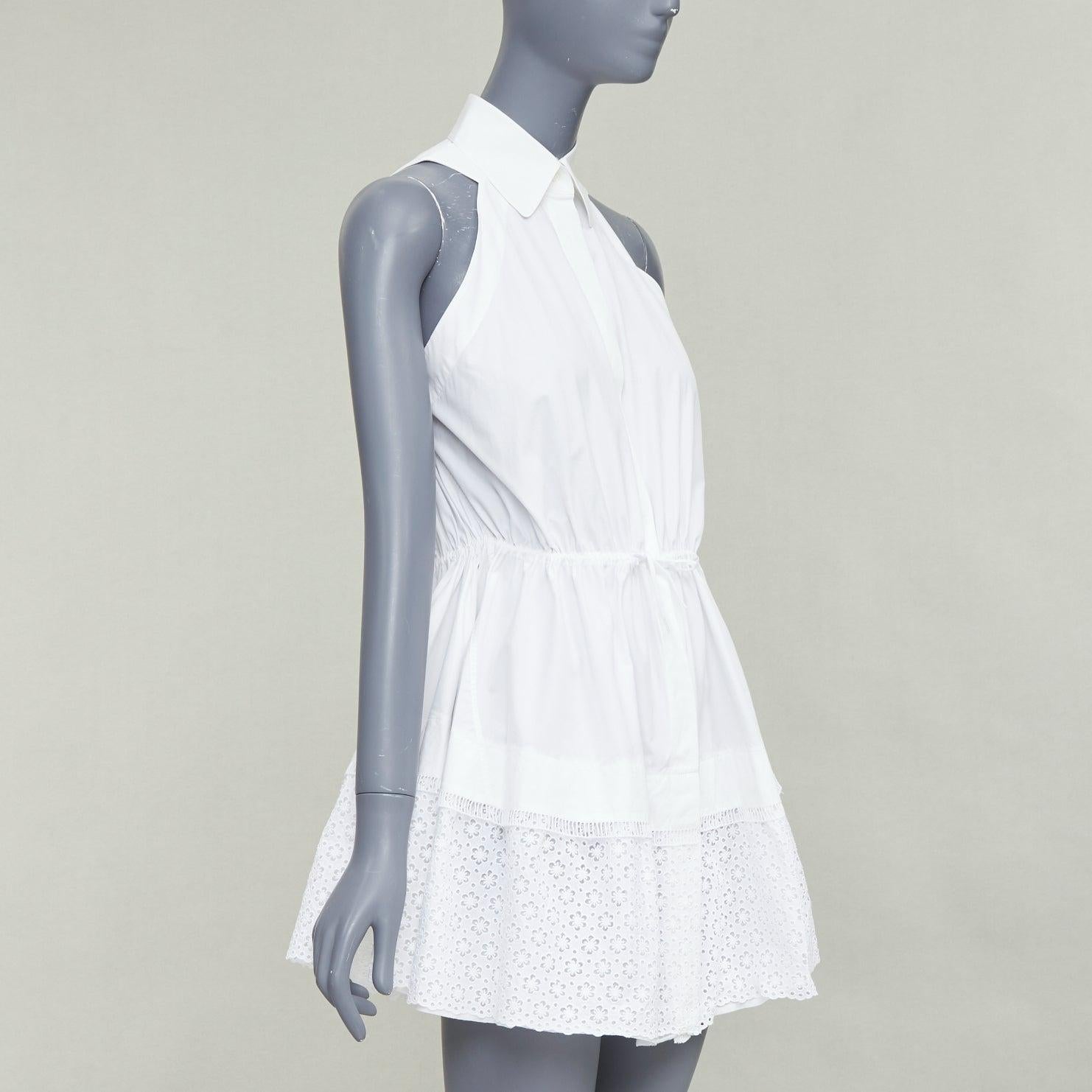 ALAIA vestido camisero de algodón con cordón de ajuste y cintura ceñida FR36 S Gris en venta