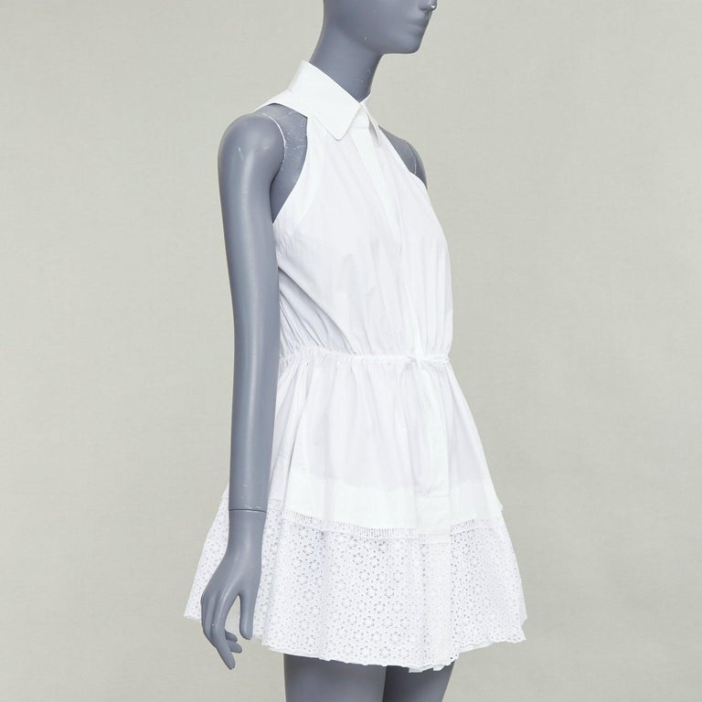 ALAIA cotton eyelet drawstring tie cinched waist tiered shirt dress FR36 S  at 1stDibs