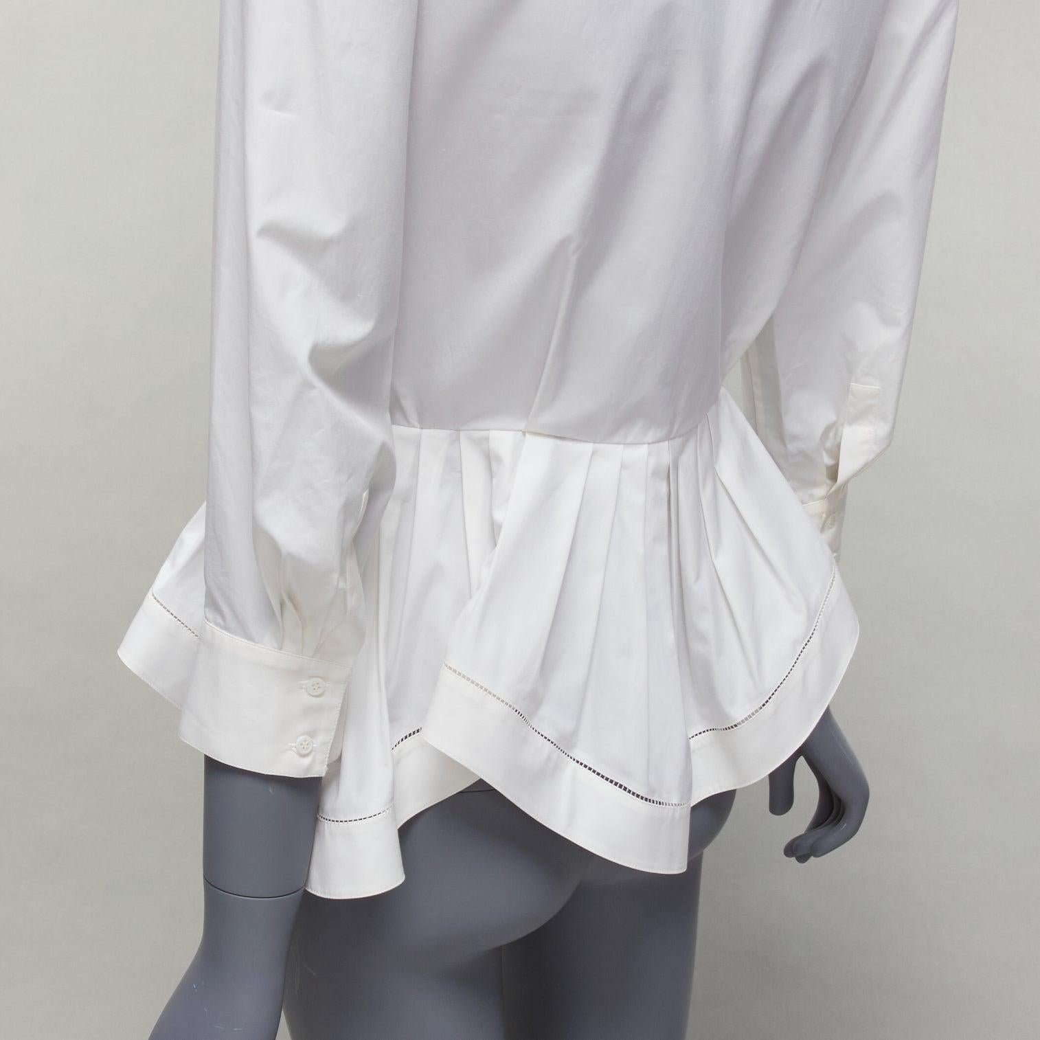 ALAIA cream cotton lattice seam ruffle peplum waist dress shirt FR36 S For Sale 2