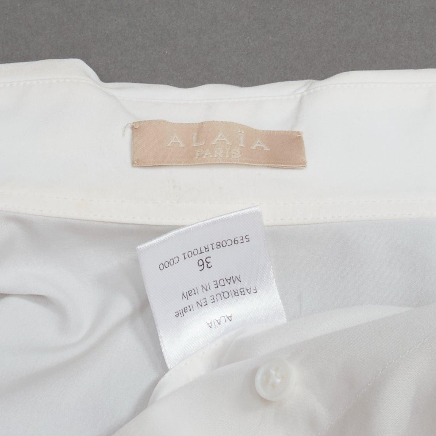 ALAIA cream cotton lattice seam ruffle peplum waist dress shirt FR36 S For Sale 3
